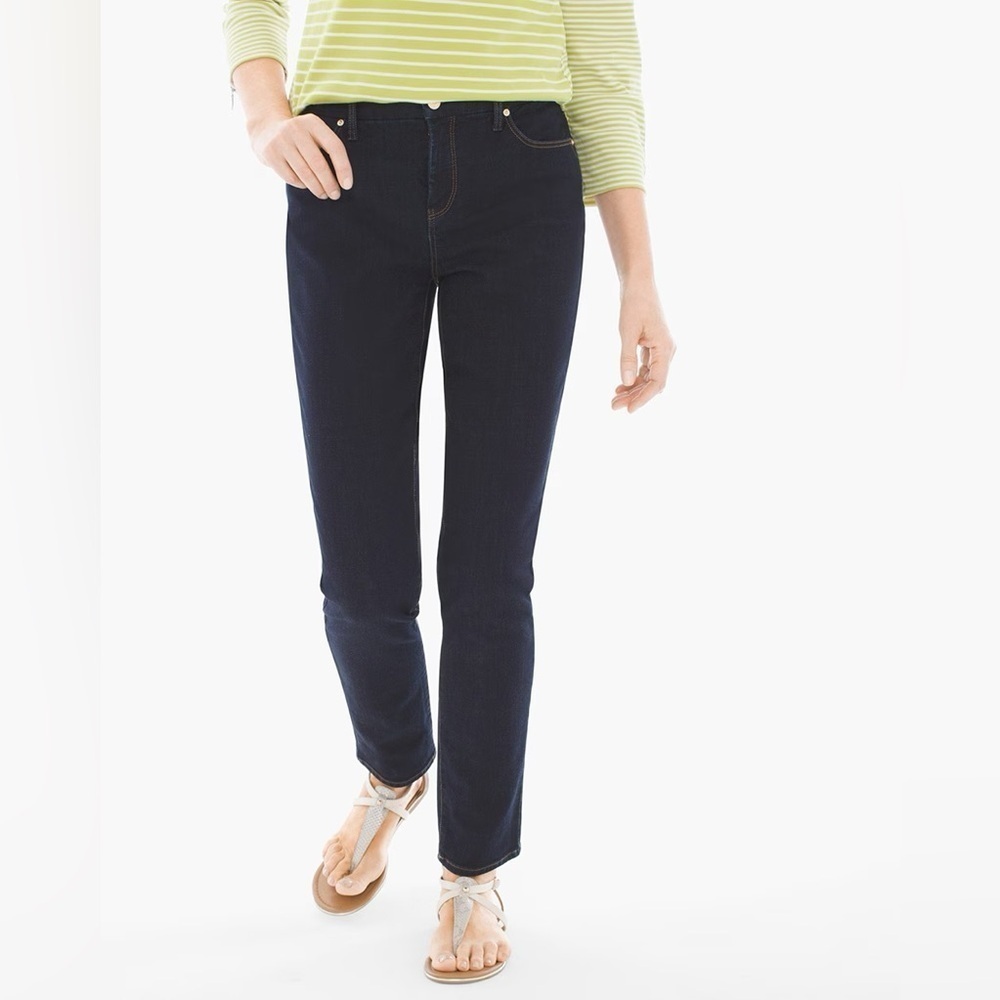 Chico’s So Slimming Girlfriend Slim Leg Dark Wash Mid High Waist Jeans 3 16R